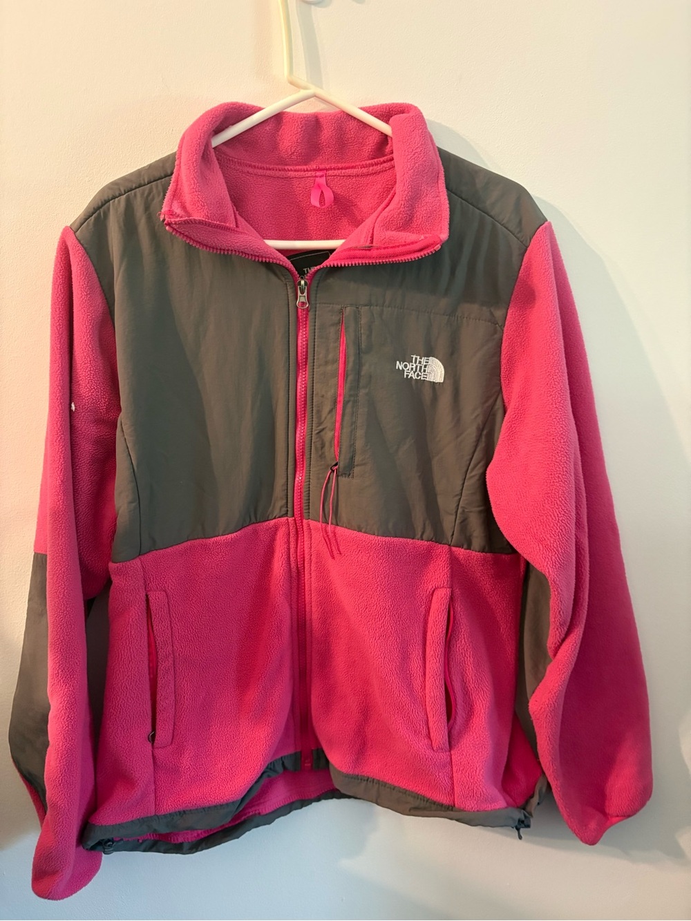 The North Face Women’s XL Pink Black Colorblock Fleece Jacket Made in Mexico